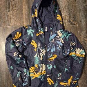 Columbia Navy Floral Hooded Raincoat with Yellow & Teal Accents